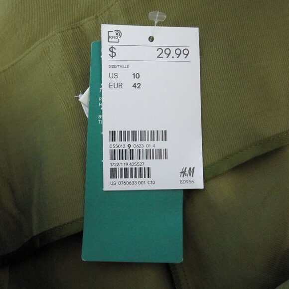 H&M Paper Bag Pants Womens Size 10 Green High Rise Waist Belt Pleated Front NWT - Picture 9 of 12